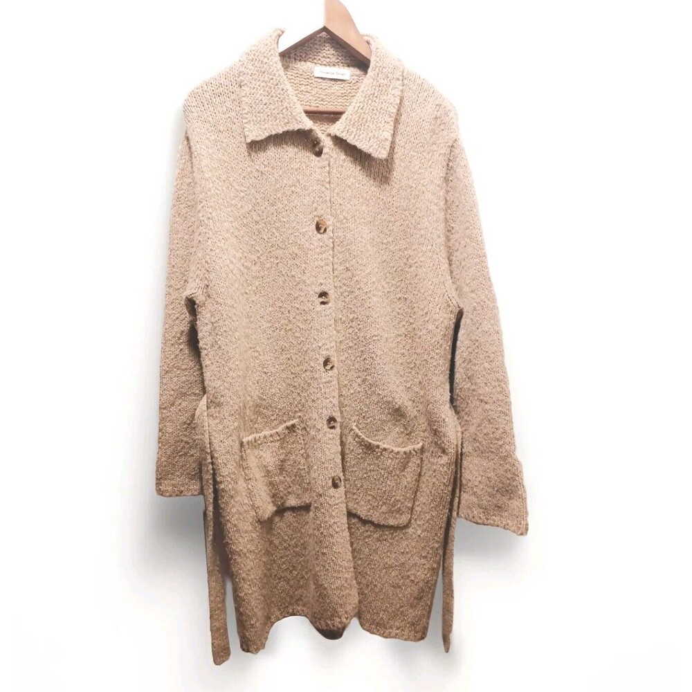 Amanda Smith Beige Long Cardigan Sweater Matching Belt Size XL